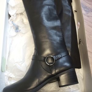 Anne Klein black leather knee high boots 8.5  NEW